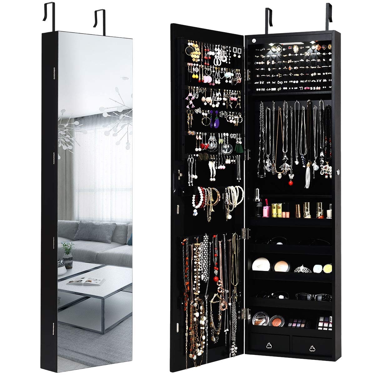 Full Length Mirror Jewelry Armoire - ตู้เก็บเครื่องประดับแบบติดผนังหรือประตู พร้อมกระจกเต็มตัว ขนาด 47.5 นิ้ว