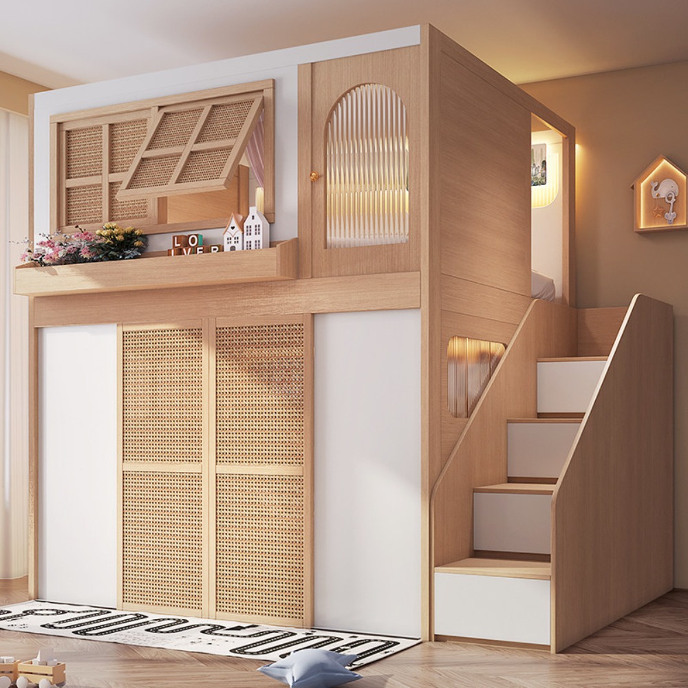 Bunk Bed With Stairs And Slide - เตียงสองชั้นพร้อมพื้นที่ส่วนตัวแยกสำหรับพี่และน้อง, เตียงสองชั้นสำหรับผู้ใหญ่, เตียงสูงต่ำแบบแบ่งส่วนไร้เสียงรบกวน