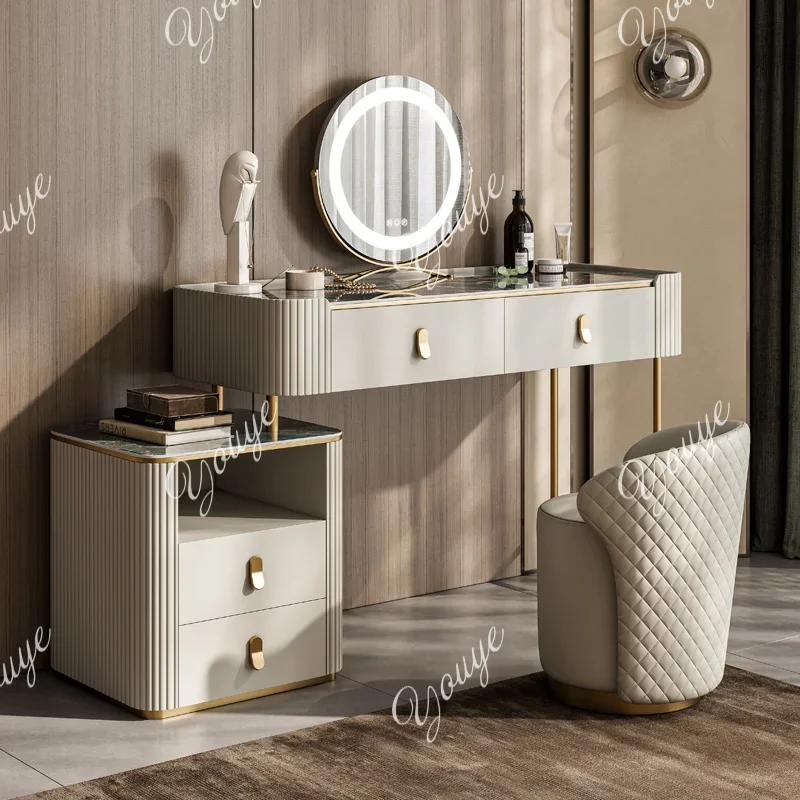 Dressing Table Vanity With Lighted Mirror - โต๊ะเครื่องแป้งกระจก B3 XM พร้อมที่เก็บของ โต๊ะเครื่องแป้งสไตล์นอร์ดิกโมเดิร์น โต๊ะเครื่องแป้งดีไซน์สวยงาม