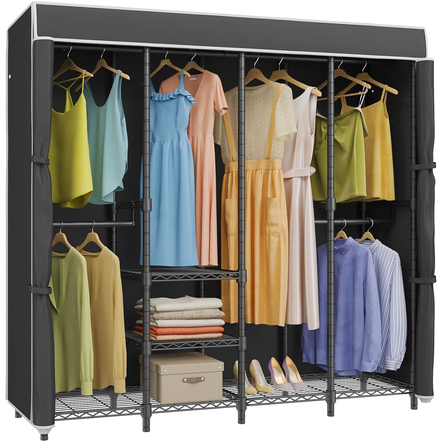 ราวแขวนเสื้อผ้าแบบมีผ้าคลุม ขน - Wardrobe Closet Portable Fabric Cover บทวิจารณ์และราคา
