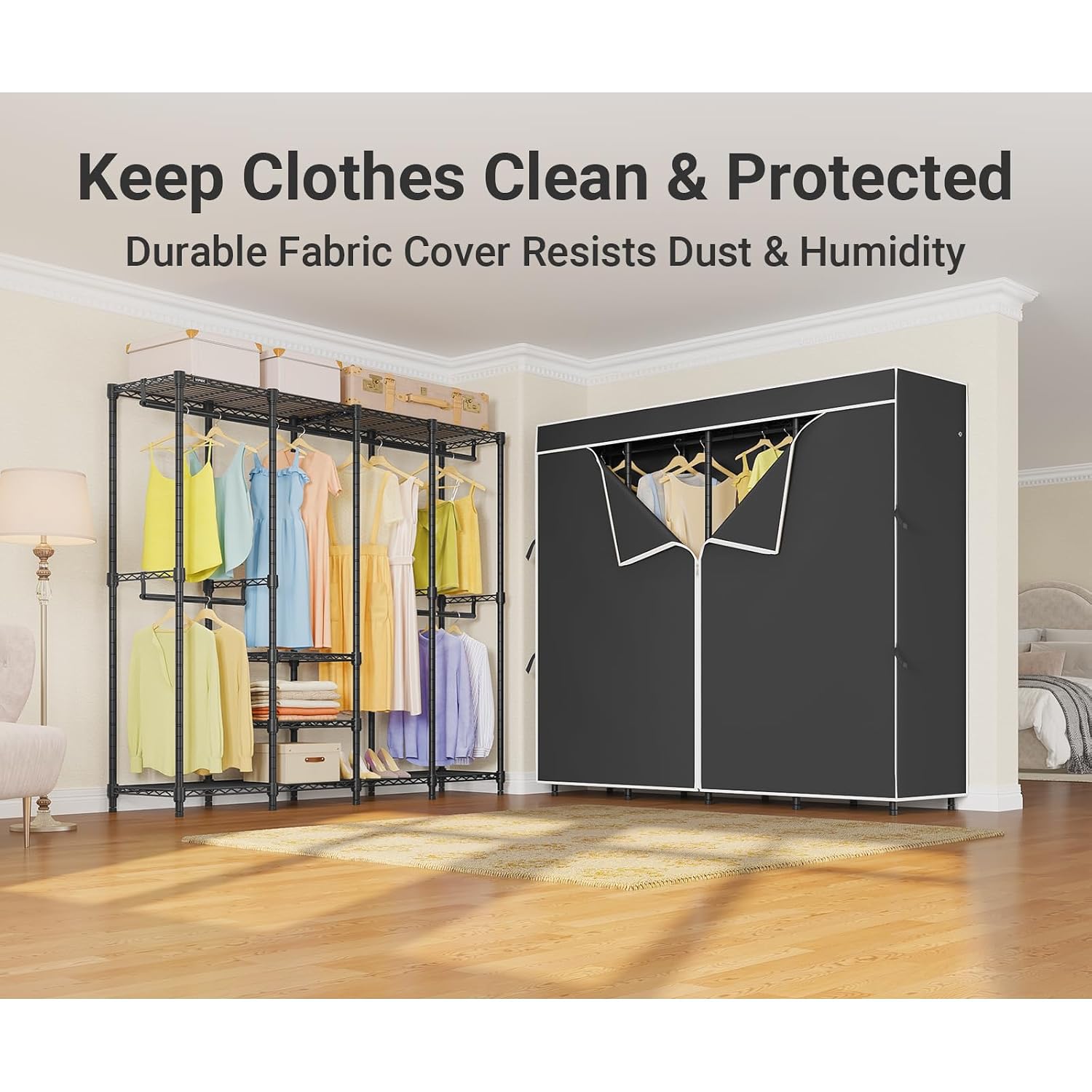ราวแขวนเสื้อผ้าแบบมีผ้าคลุม ขน - Wardrobe Closet Portable Fabric Cover บทวิจารณ์และราคา