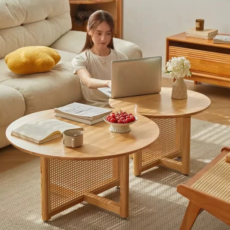 โต๊ะกาแฟทรงกลมไม้จริงหวายสไตล์ - Tables บทวิจารณ์และราคา