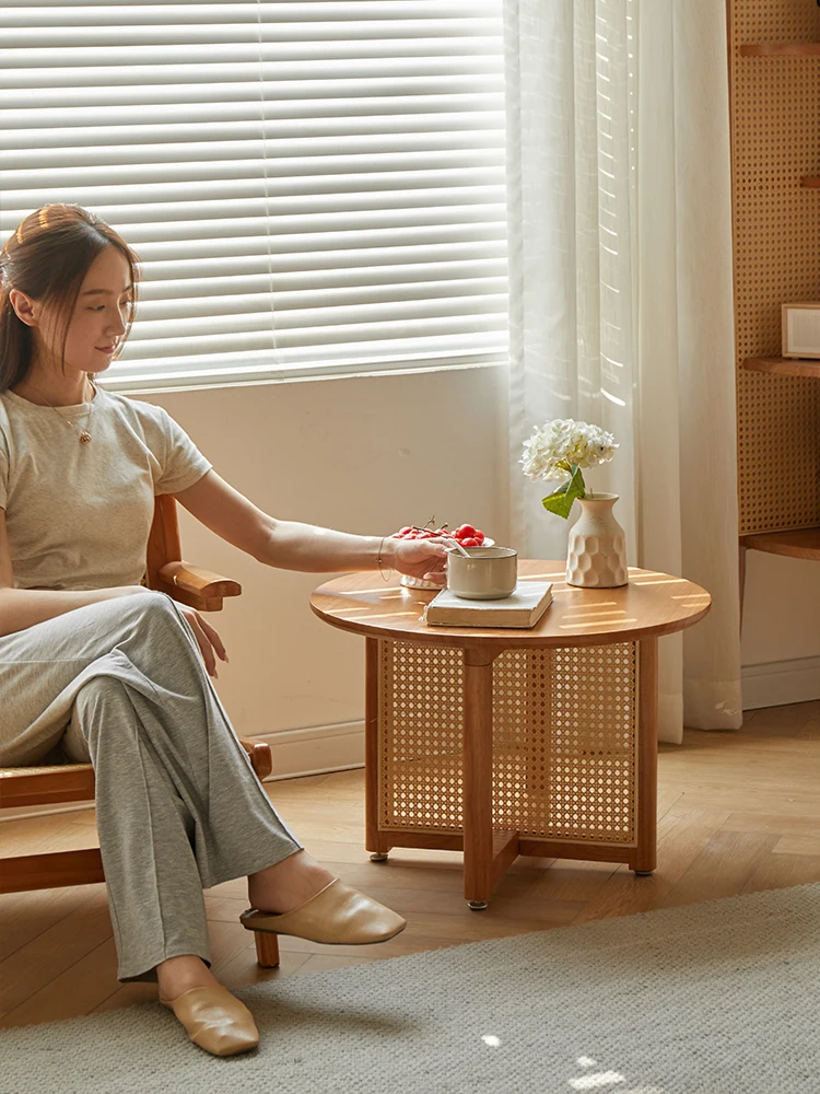 โต๊ะกาแฟทรงกลมไม้จริงหวายสไตล์ - Tables บทวิจารณ์และราคา