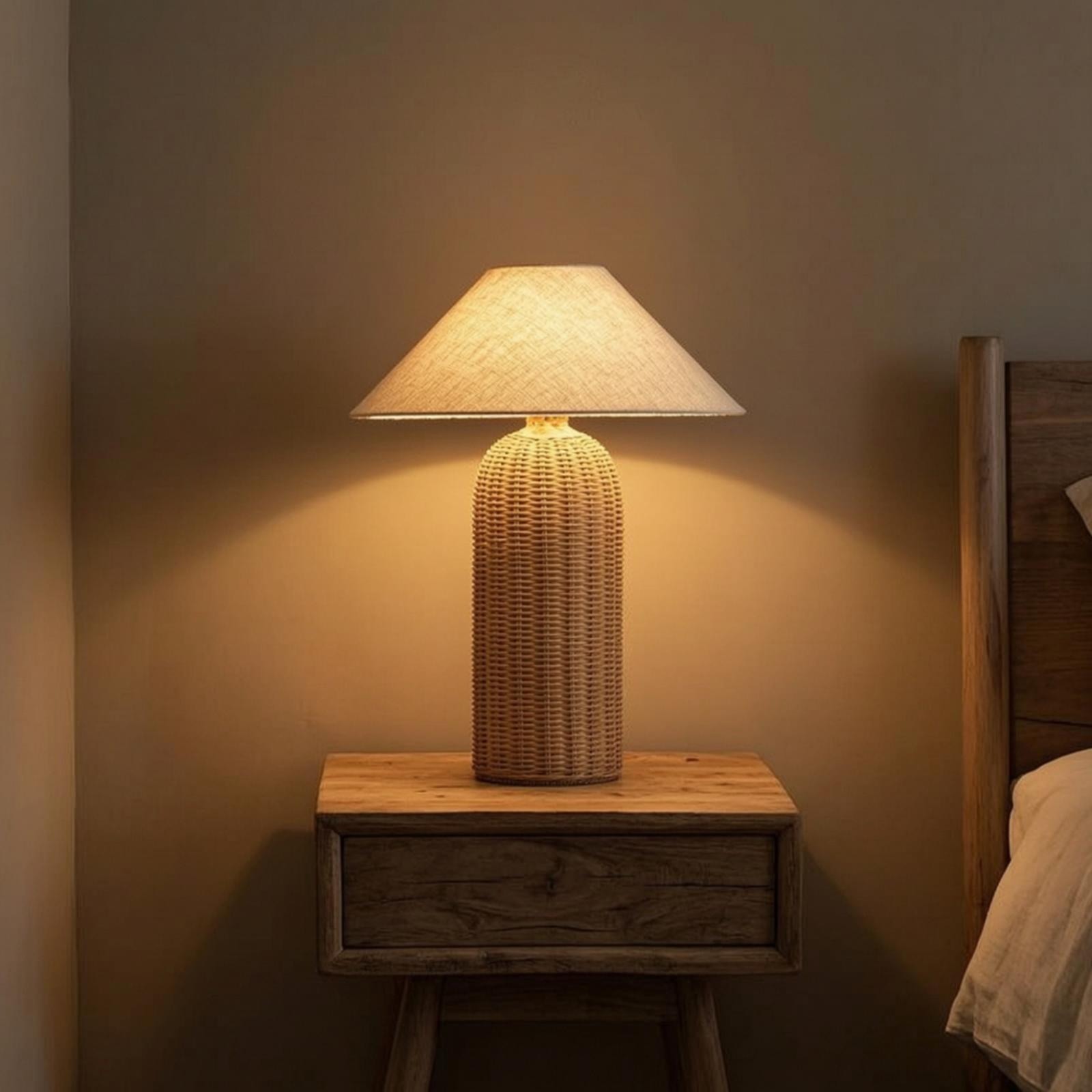 โคมไฟข้างเตียง ฐานหวาย โคมผ้า  - Bedroom Furniture บทวิจารณ์และราคา