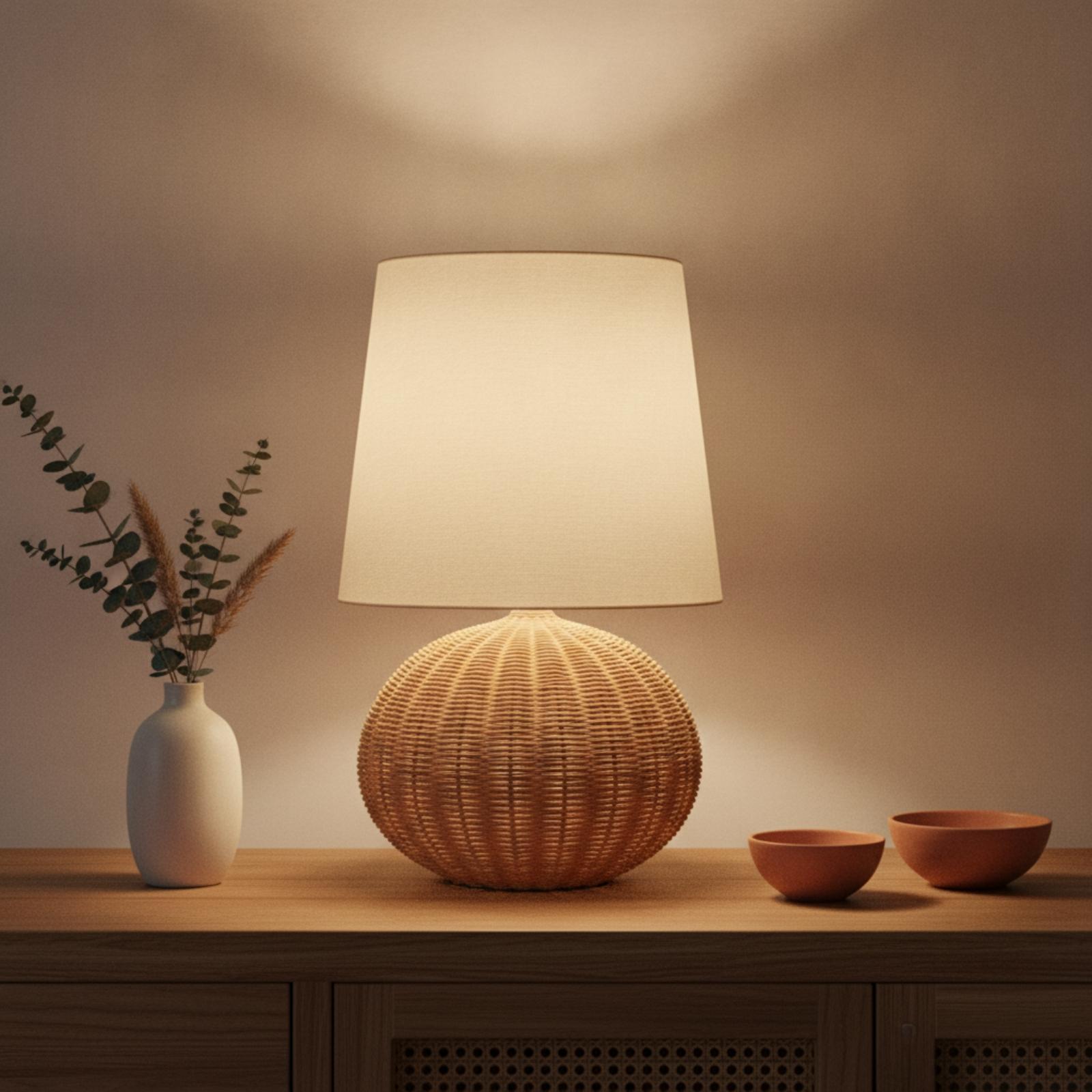 โคมไฟข้างเตียง ฐานหวาย โคมผ้า  - Bedroom Furniture บทวิจารณ์และราคา
