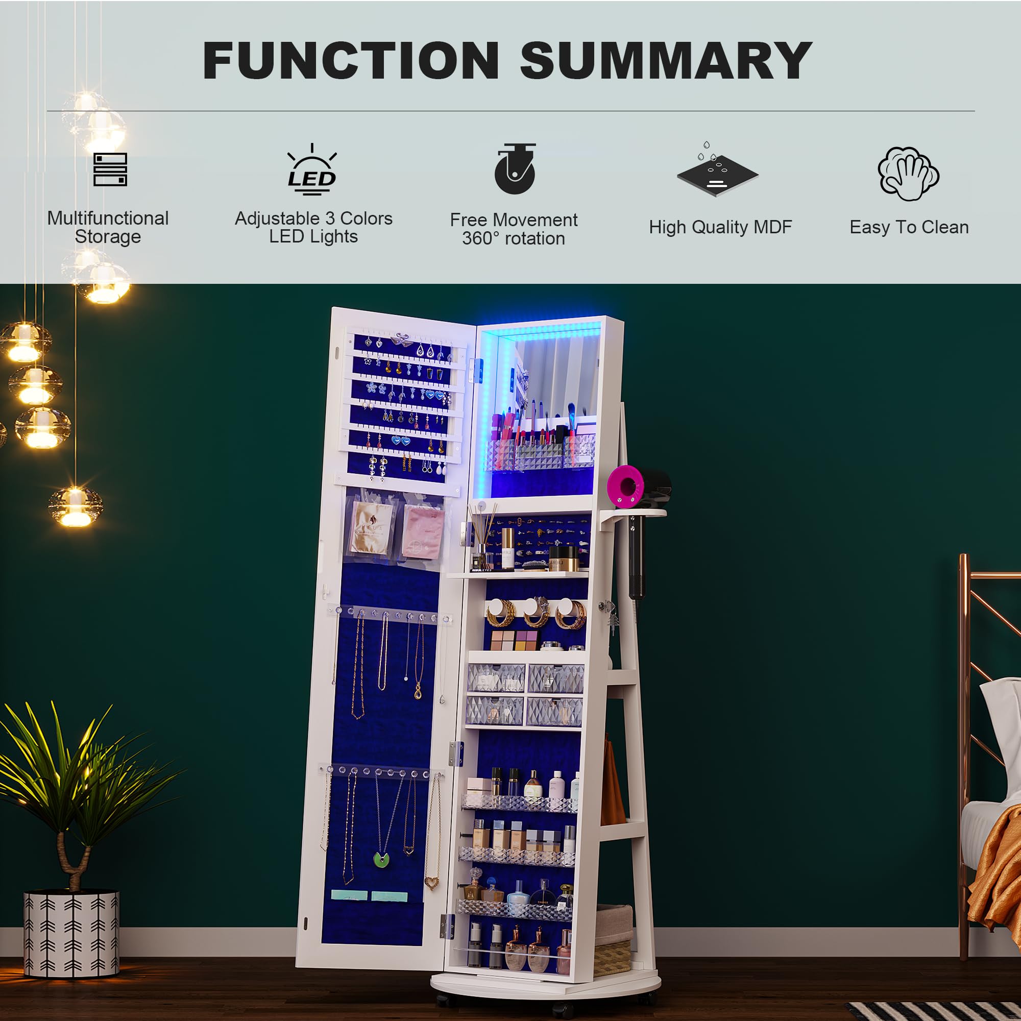 360 °   ตู้เก็บเครื่องประดับแบ - Full Length Mirror Jewelry Armoire บทวิจารณ์และราคา