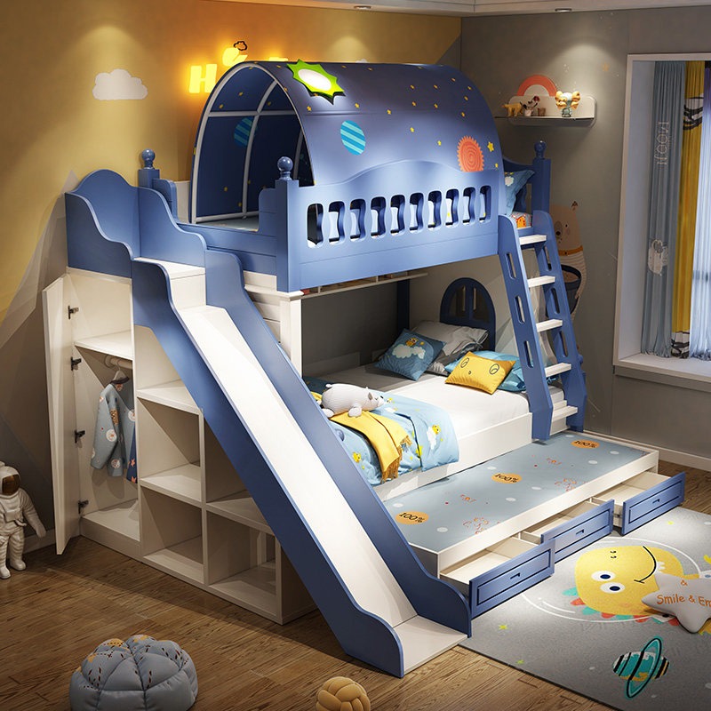 เตียงเด็กแบบสองชั้น เตียงสูงต่ - Bunk Bed With Stairs And Slide บทวิจารณ์และราคา