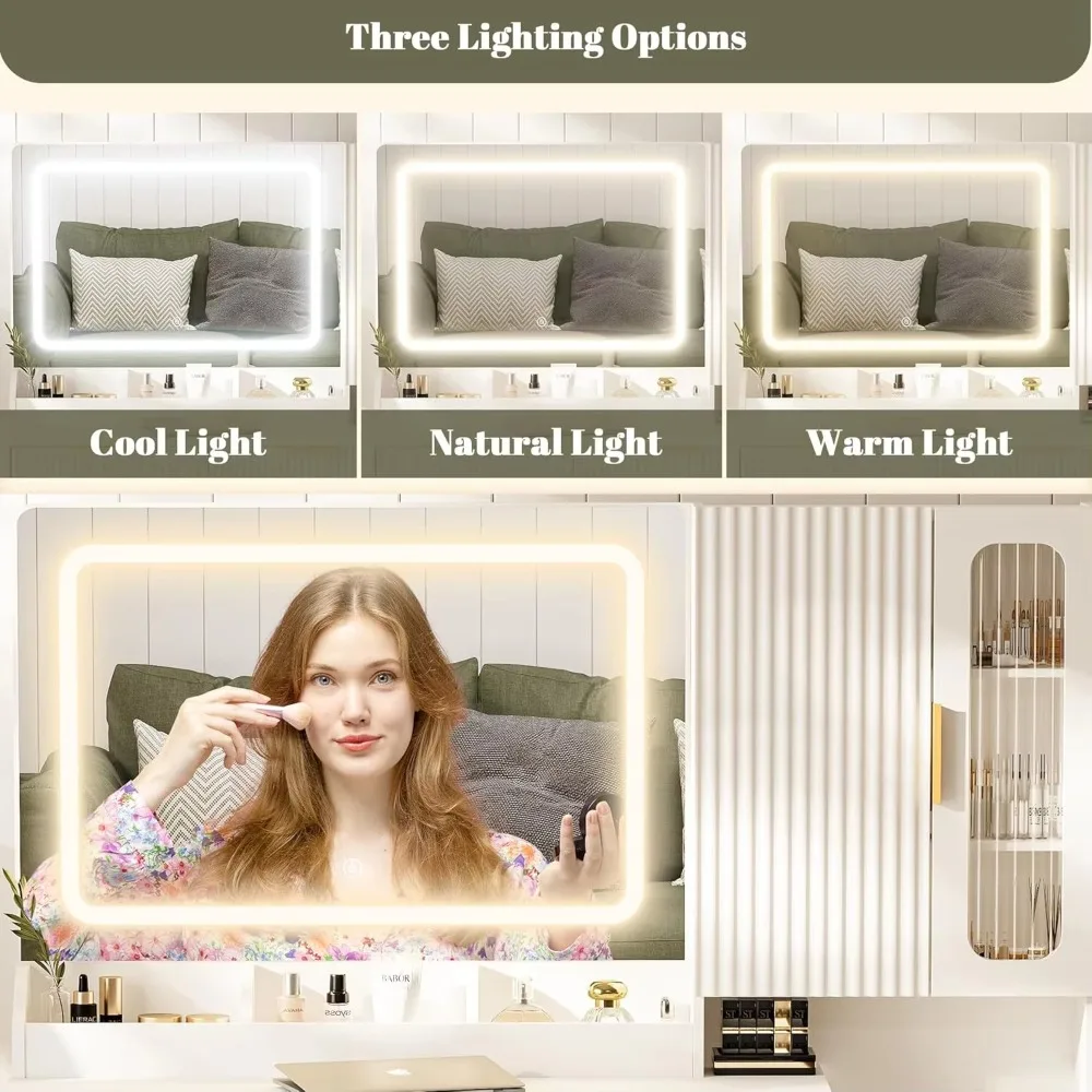 โต๊ะเครื่องแป้งแบบโมเดิร์นขนาด - Dressing Table Vanity With Lighted Mirror บทวิจารณ์และราคา