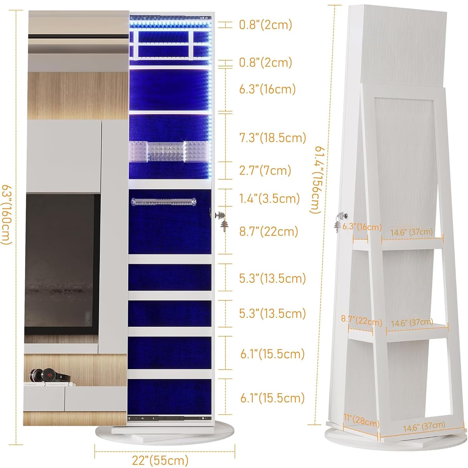 360 °   ตู้โชว์เครื่องประดับแบ - Full Length Mirror Jewelry Armoire บทวิจารณ์และราคา
