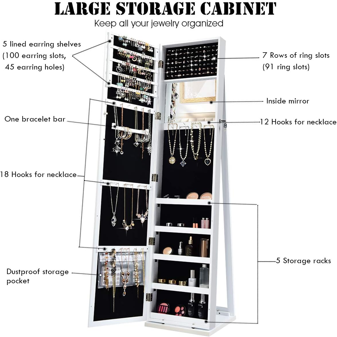 ตู้โชว์เครื่องประดับแบบตั้งพื้ - Full Length Mirror Jewelry Armoire บทวิจารณ์และราคา
