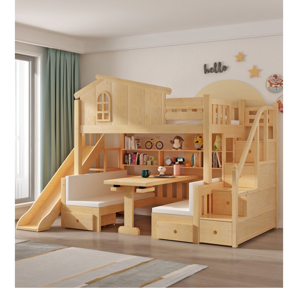 เตียงสองชั้นพร้อมโต๊ะทำงาน เตี - Bunk Bed With Stairs And Slide บทวิจารณ์และราคา
